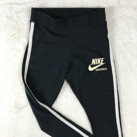 NIKE SPORTSWEAR Black Side Stripe Cotton Leggings SMALL - Picture 4 of 6